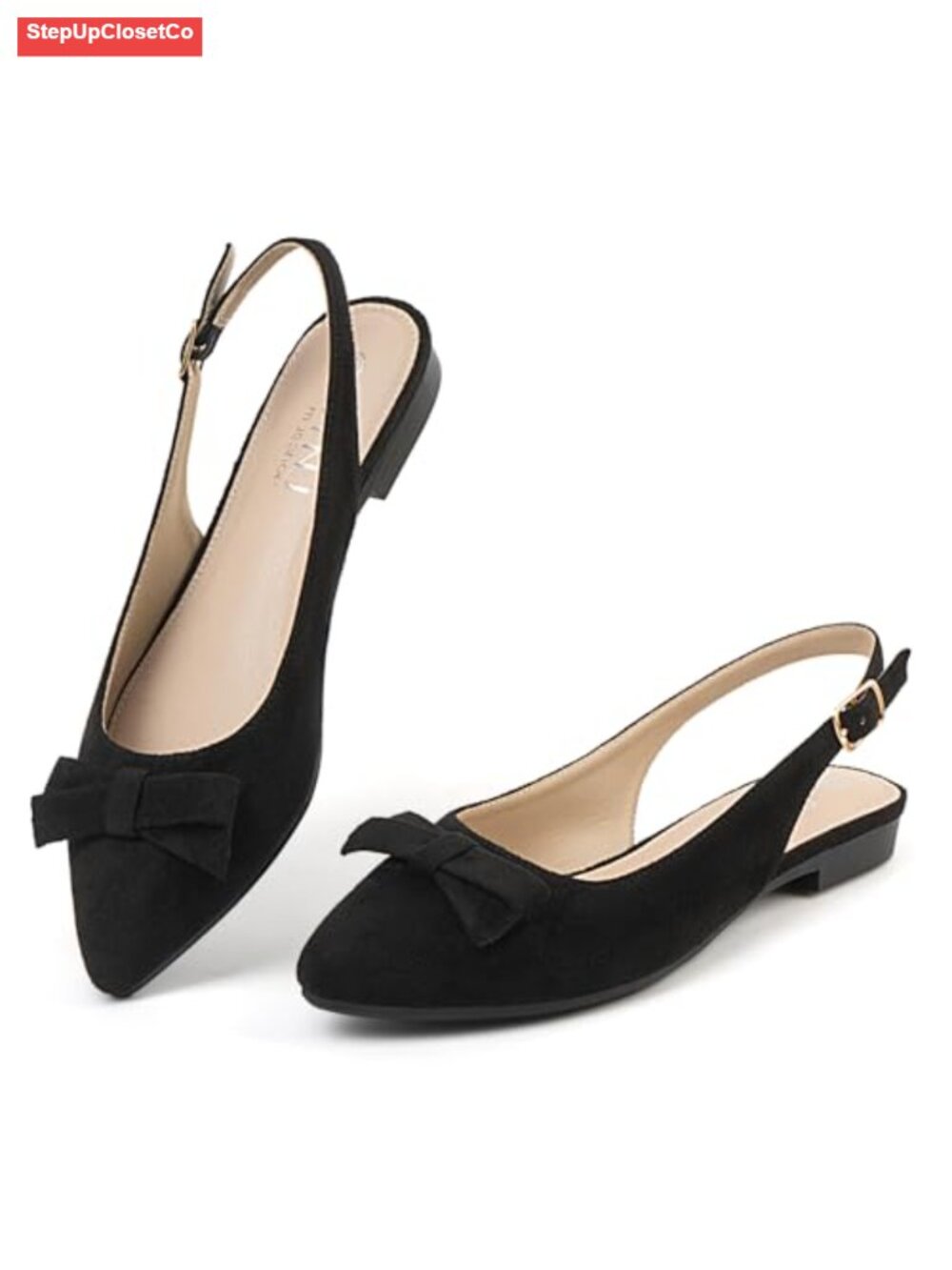 Women's Pointed Toe Bow Slingback Flats - Suede Memory Foam Comfort Dressy C